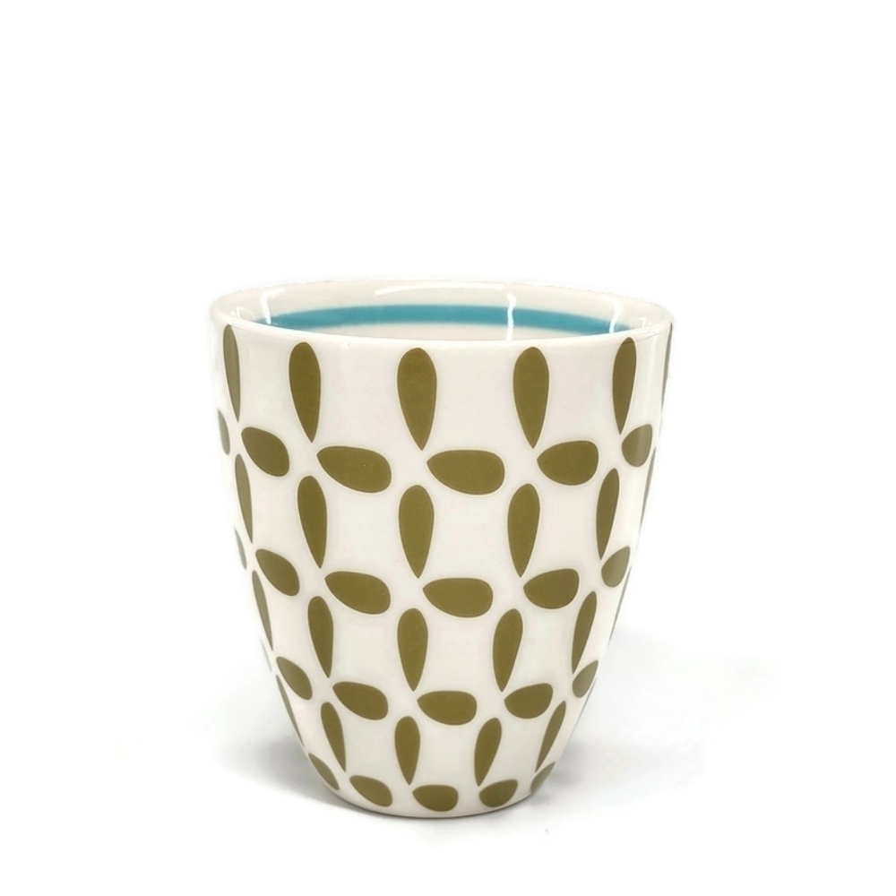 Starbucks 2010 Avacado Green Print White New Bone China Tea Coffee Sipper Cup